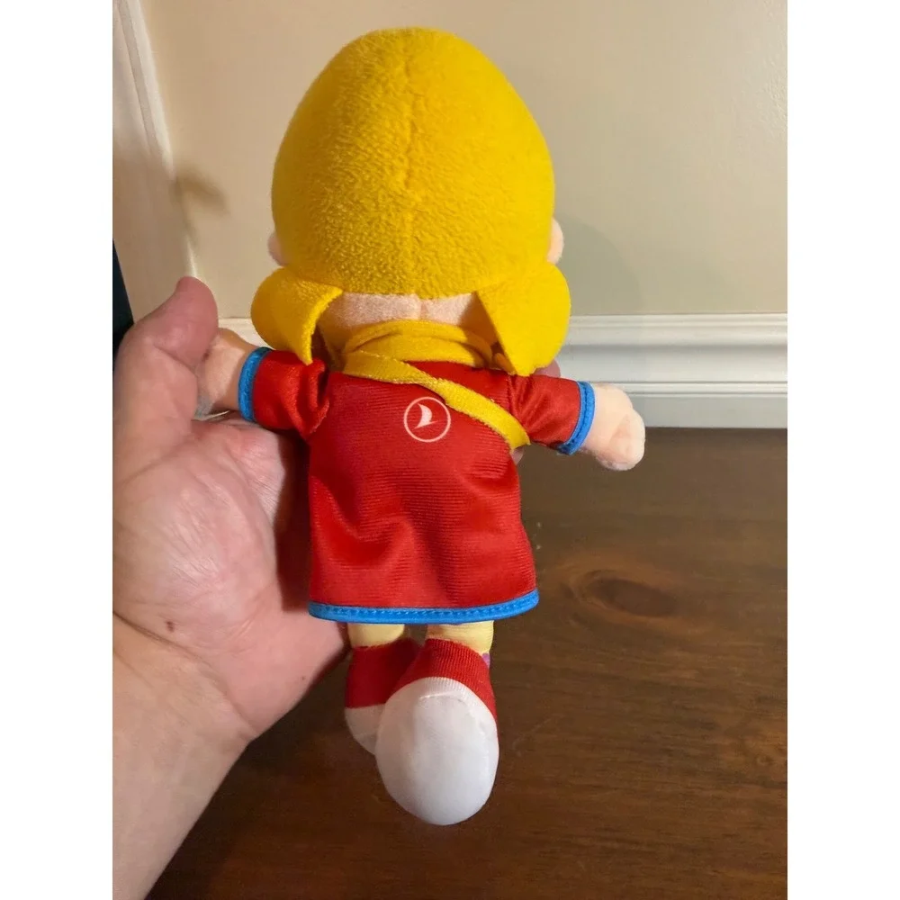 Turkish Airlines High Five Plush Doll Blonde Girl Red Dress Goggles 8.5 Inch